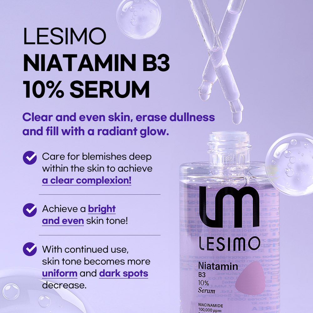 Lesimo Niatamin B3 10% Serum , Facial Serum for Glass skin / Vitamin B3, Niacinamide for Dark Spots, Suitable for Sensitive Skin / Vegan & Cruelty-Free, 1.69 fl.oz.(50mL)